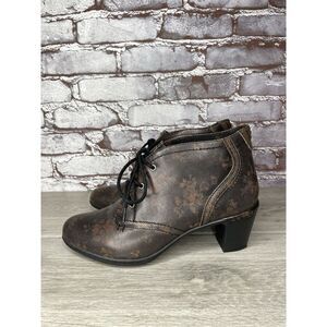 ROCKPORT Cobb Hill Rashel Dark Brown FLoral Leather Laced Booties Women 9M US/40